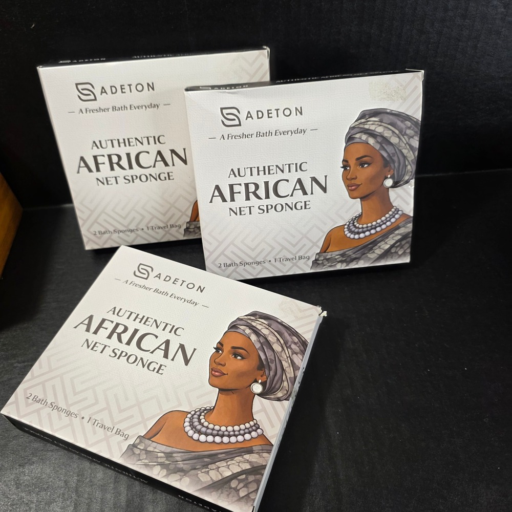 Sadeton Authentic African Net Sponge Gray & Black 2-Pack with Travel Bag, 3 Ct.